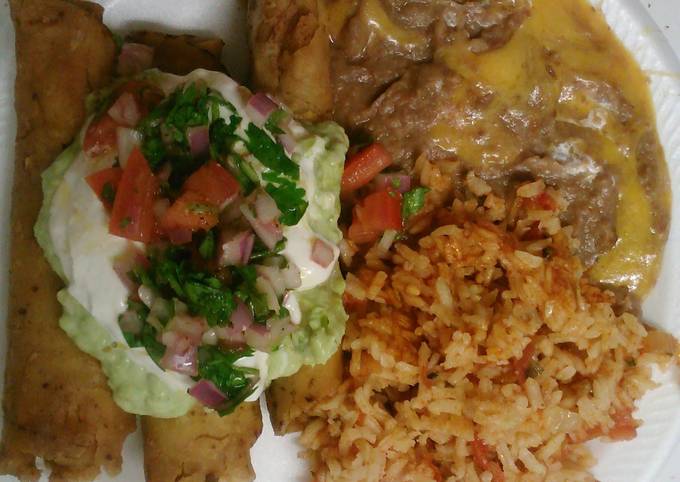 Steps to Prepare Gordon Ramsay Rolled tacos with refried beans and Spanish rice