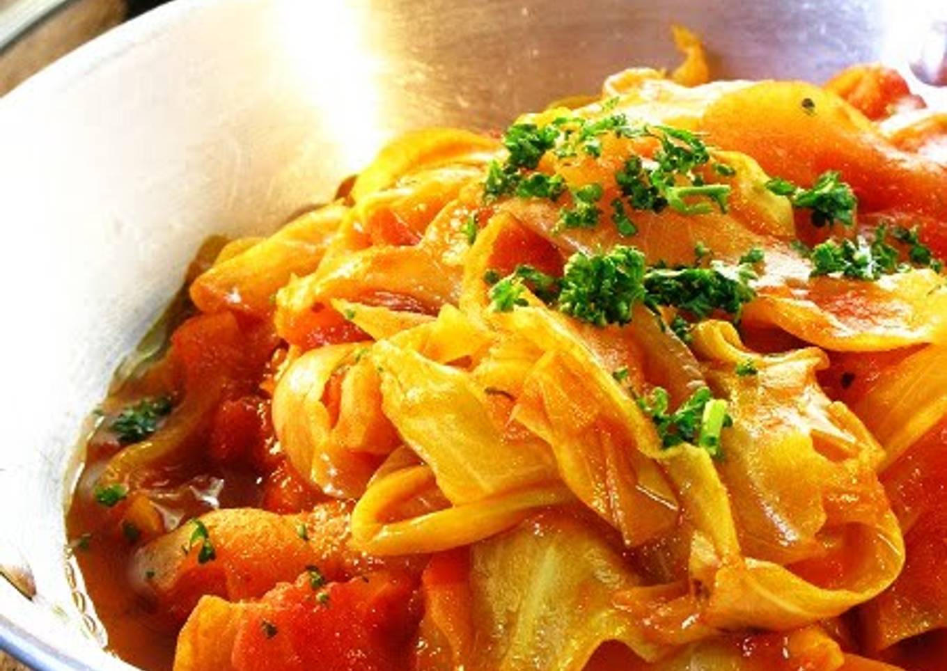 Bacon and Spring Cabbage in Tomato Sauce