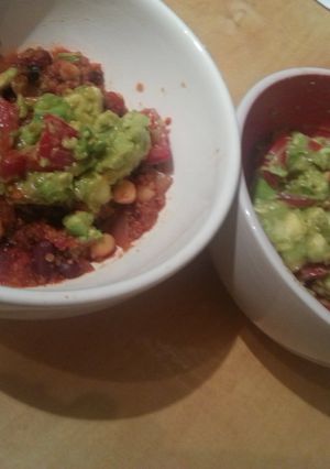 A picture of Mexican quinoa & bean casserole (V).