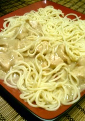 A picture of Chicken breast with white sauce.