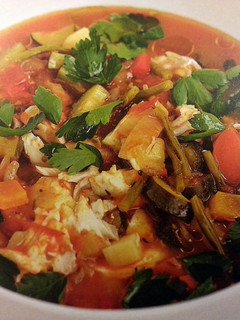 A picture of Cod and Tomato Chowder.