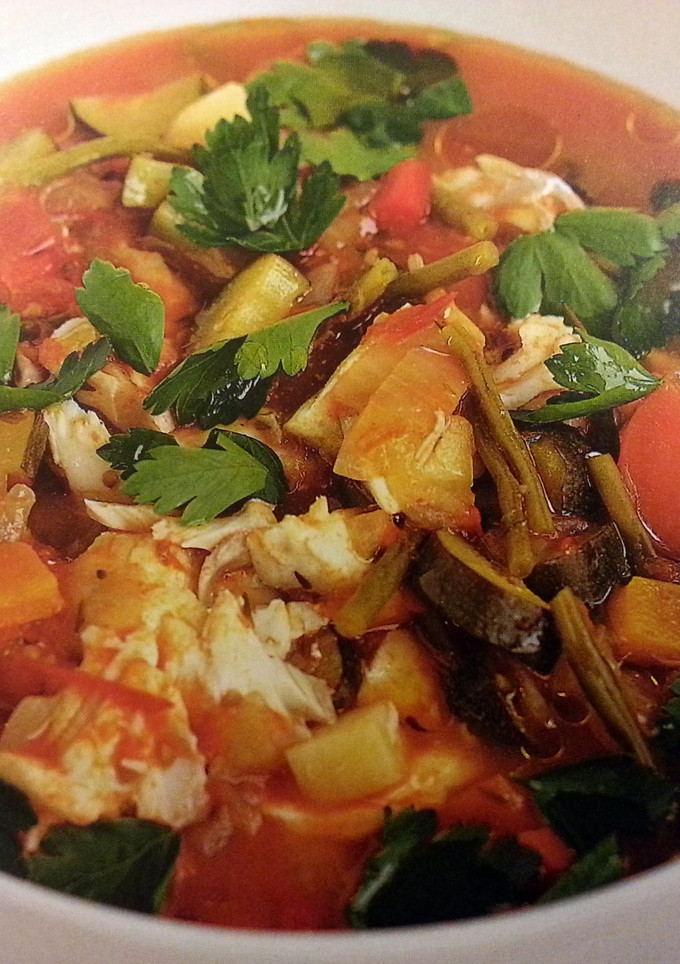 A picture of Cod and Tomato Chowder.