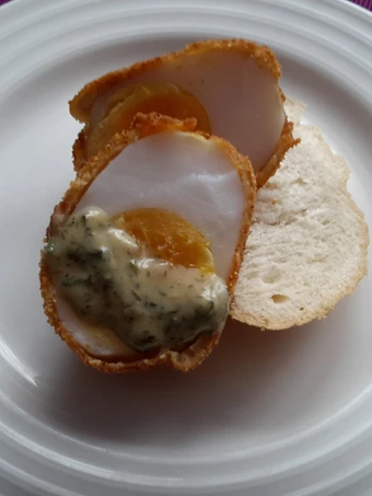 Easy Way Make Recipe Sig&#39;s Crispy Duck Egg with Herb, Honey and Mustard Sauce that is  Makes Drooling, So Delicious}