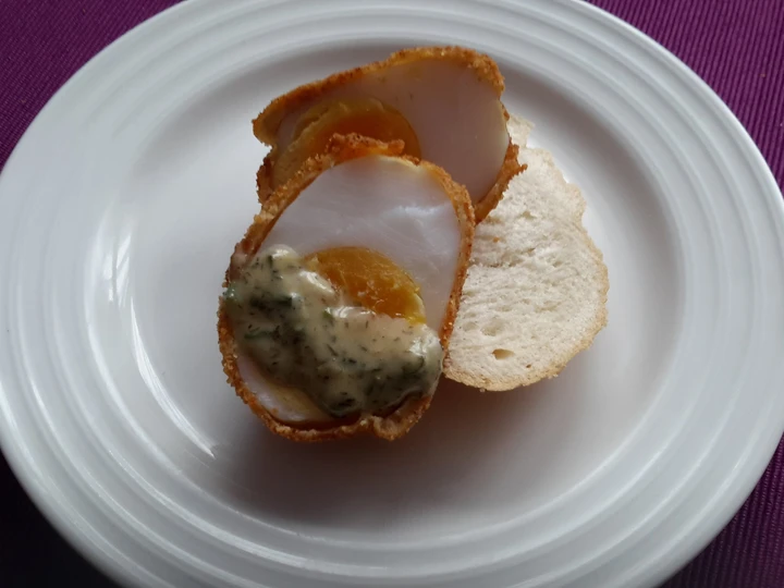 Easy Way Make Recipe Sig&amp;#39;s Crispy Duck Egg with Herb, Honey and Mustard Sauce that is  Makes Drooling, So Delicious}