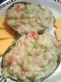 A picture of Avocado and crab salad.