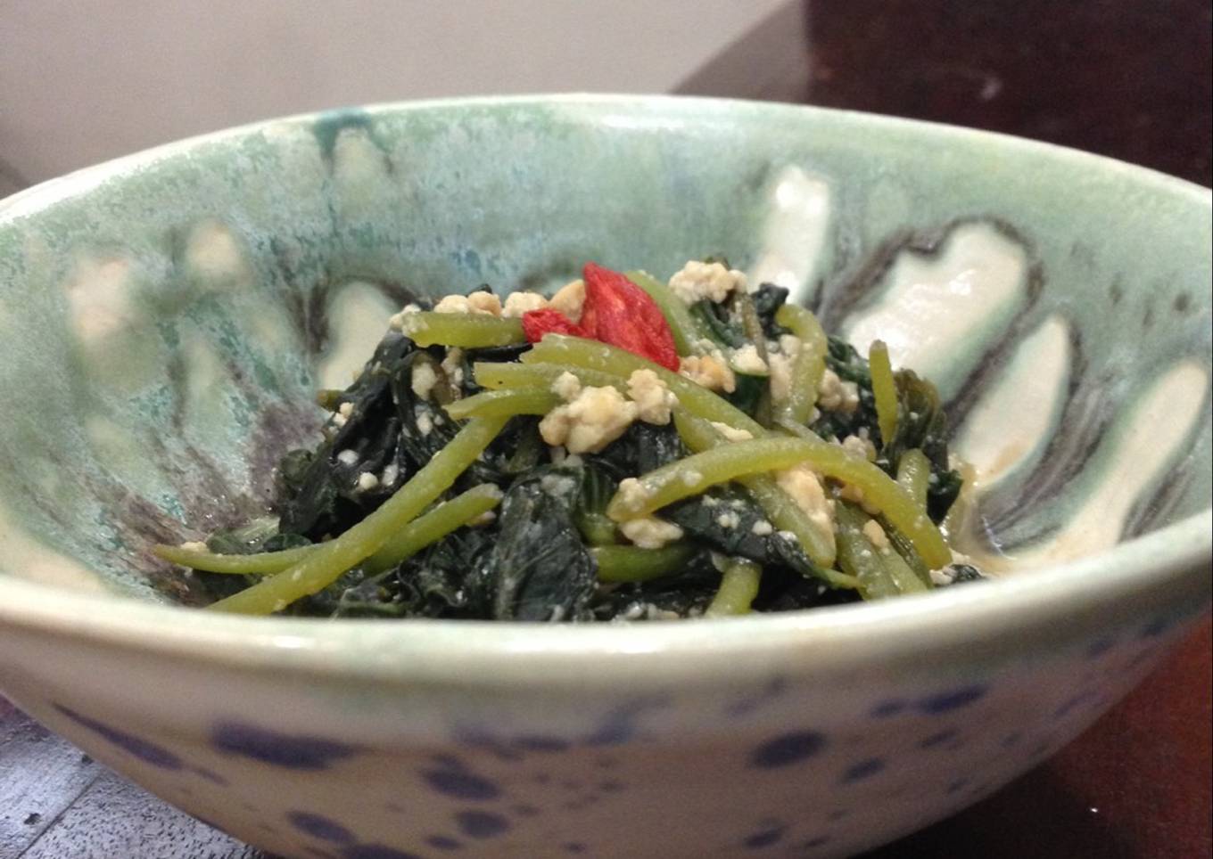 Mushini Sweet Potato Greens with Miso Tofu
