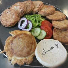 A picture of 🍔🍟Bun Kebab Burger🍟🍔(Egg or lentils burgers).