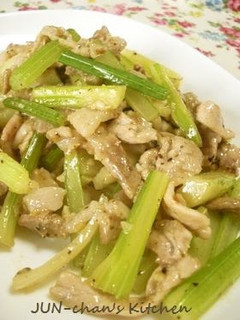 A picture of Stir-Fried Celery and Pork with Salt and Pepper.
