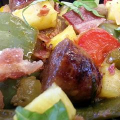 A picture of Sausage & Peppers w/ Bacon.