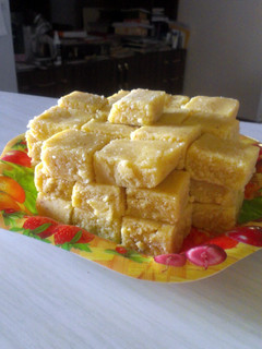 A picture of microwave Indian Burfi.