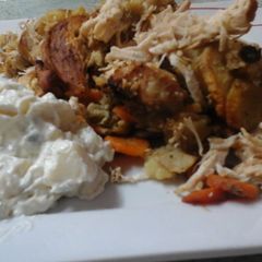 A picture of My Lemony Garlic Roast Chicken and Veg 👍.