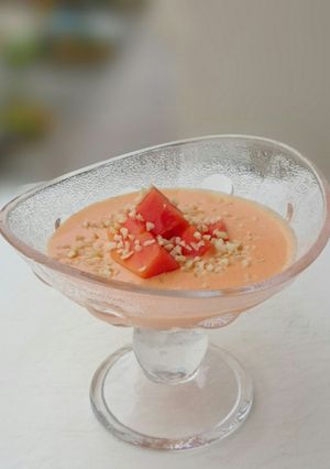 A picture of Valentine's Day Papaya Coconut Vegan Dessert.
