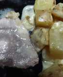Peceto al roquefort con papas
