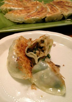A picture of [Meat-Free] Pan-fried Gyoza with Kiriboshi Daikon.