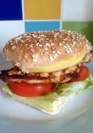 A picture of Vickys Jerk Chicken & Mango 'Burgers', GF DF EF SF NF.