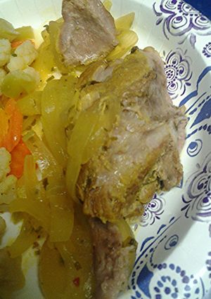 A picture of Pork and onions.