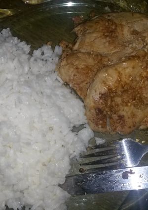 A picture of Sweet and spicy chicken and rice..