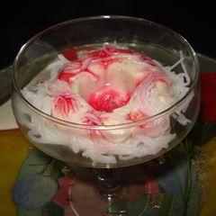 A picture of Dahi ice-cream with falooda and rose syrup-(Ice-cream with a twist).