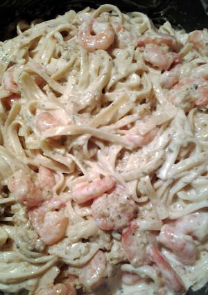 A picture of skunks easy shrimp fettuccine Alfredo.