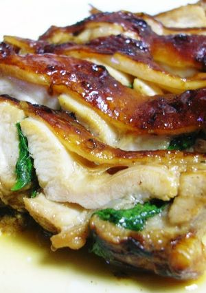 A picture of Shiso Sandwiched in Pan-Fried Chicken.