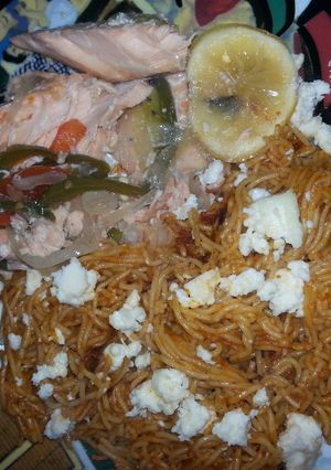 A picture of baked salmon.