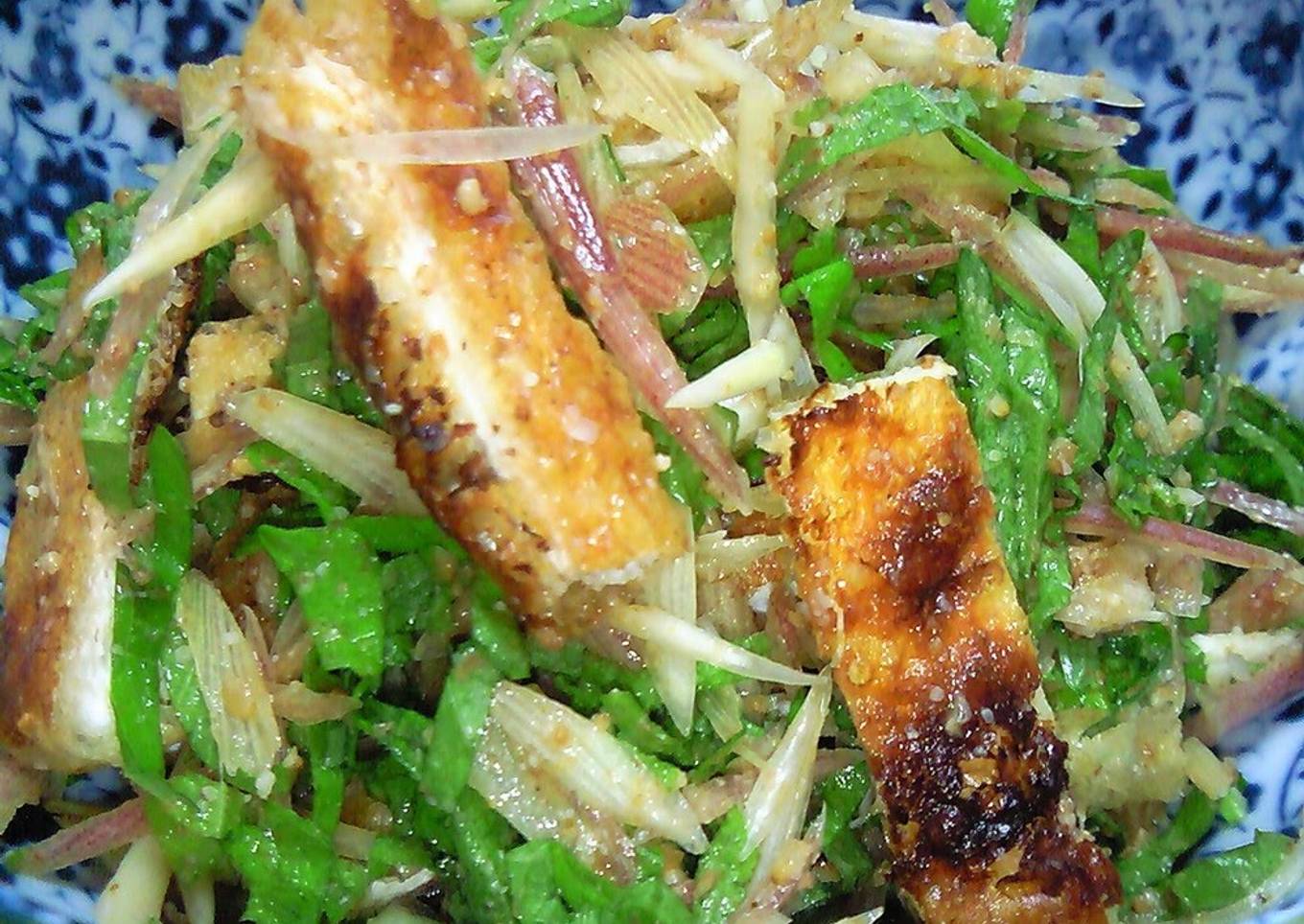 Myoga Ginger, Shiso and Aburaage Fried Tofu with Sesame Seeds