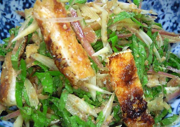 Recipe of Quick Myoga Ginger, Shiso and Aburaage Fried Tofu with Sesame Seeds