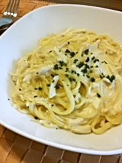 A picture of Easy Chicken Tenders and Cream Spaghetti.