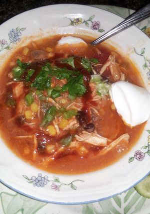 A picture of chicken tortilla soup.