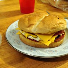 A picture of taisen's fried breakfast sandwich.
