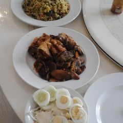 Seafood Fried Rice with baked plantain and creamy coleslaw A picture of Seafood Fried Rice with baked plantain and creamy coleslaw.