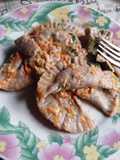 Varenikes de integrales de acelga con Pesto de tomates