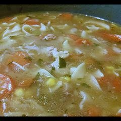 A picture of Beck's Homemade Creamy Chicken Noodle Soup.