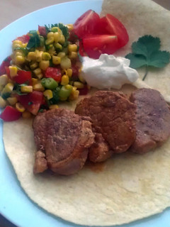 A picture of Vickys Mexican-Style Pork with Corn Salsa, GF DF EF SF NF.