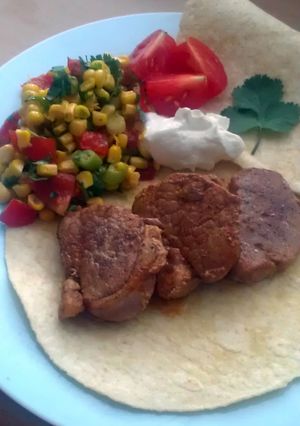 A picture of Vickys Mexican-Style Pork with Corn Salsa, GF DF EF SF NF.