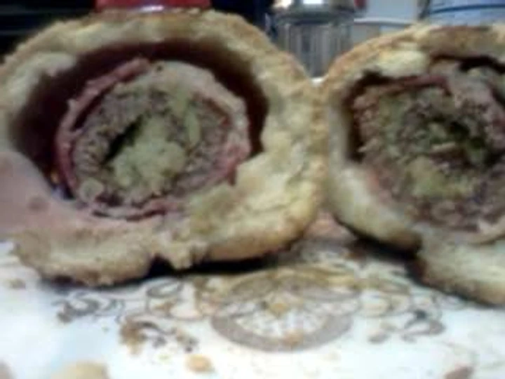 Easy Way Prepare Recipe Bacon Wrapped, Broccoli &amp;amp; Artichoke Stuffed Steak, Homemade Bread Pockets w Savory Mushroom Tomato Paste Gravy that is So Delicious, Perfect}