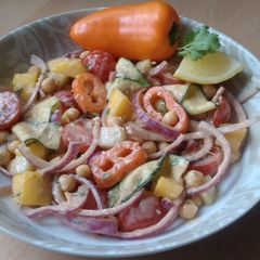 A picture of Vickys Chickpea & Mango Salad w Creamy Dressing, GF DF EF SF NF.