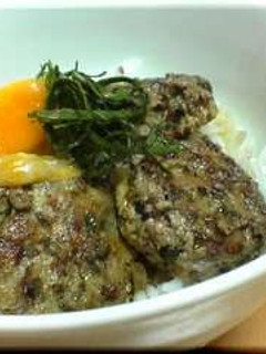 A picture of Chicken Meatball Rice Bowl With Soft-Poached Egg.
