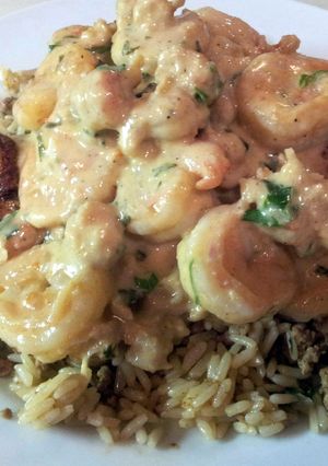 A picture of Cajun Blackened Salmon Seafood Cream sauce.