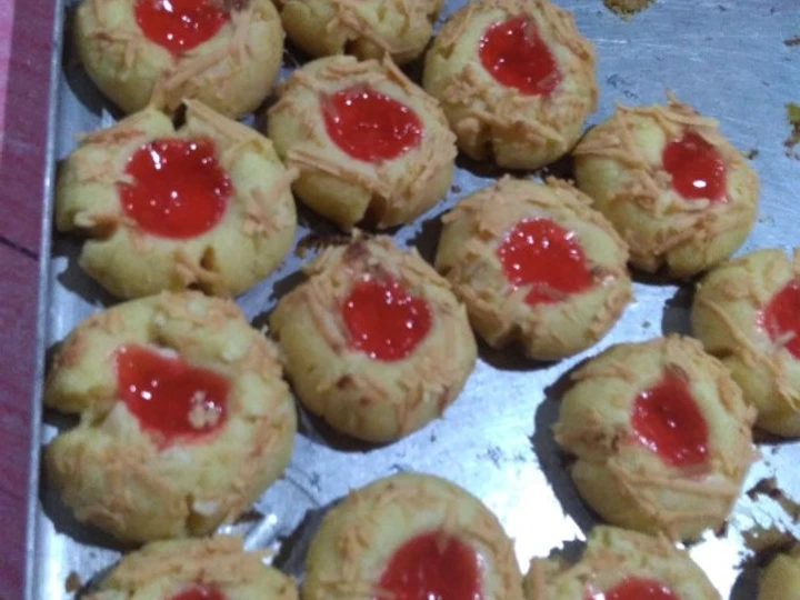 Easy Steps to Prepare Thumbprint strawbery cheddar cookies the So Delicious Can spoil the tongue