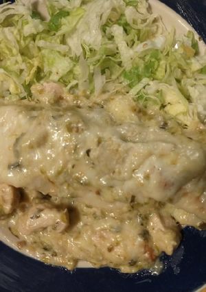 A picture of Chicken Enchiladas (white sauce).