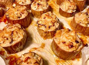 Hình của món Cà Tím Nhồi Ức Gà Và Nấm Hương Tươi Nướng.