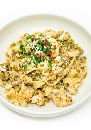 A picture of Pancetta, Split Peas and Cauliflower Tagliatelle.