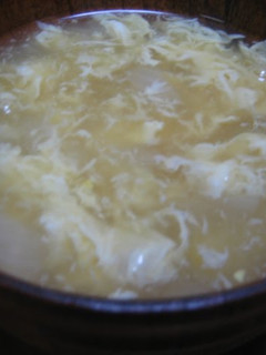 A picture of Fluffy Egg Drop Soup with Corn & Onion.