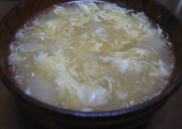 Steps to Prepare Quick Fluffy Egg Drop Soup with Corn & Onion