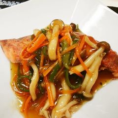 A picture of Refreshing Salmon with Thick Gingery Sauce.