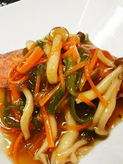 A picture of Refreshing Salmon with Thick Gingery Sauce.