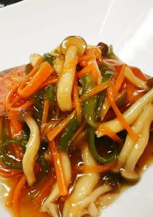 A picture of Refreshing Salmon with Thick Gingery Sauce.