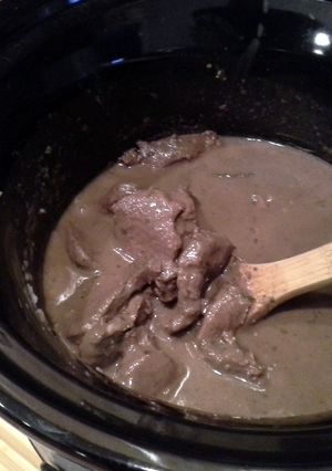 A picture of Tricia's crock pot venison.