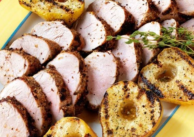 Steps to Make Homemade Mustard Crusted Pork Tenderloins with Grilled Pears